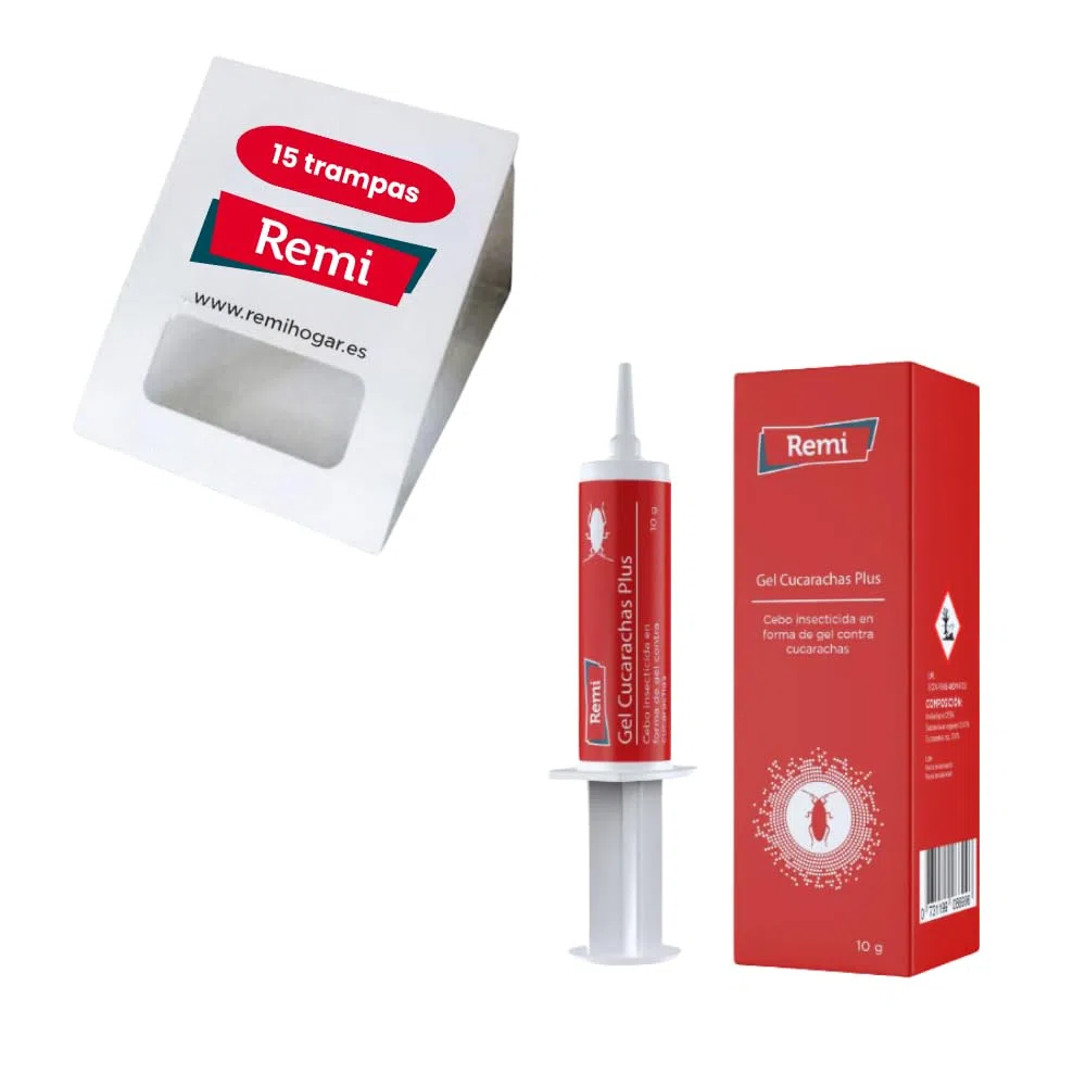 Remi Hogar Pack Gel Cucarachas + 15 Trampas Adhesivas | Mata Todo Tipo de cucarachas | Seguro para Personas y Mascotas | Fácil de Usar y sin Olor | Control eficaz en casa o Negocio (Gel + 15 trampas)