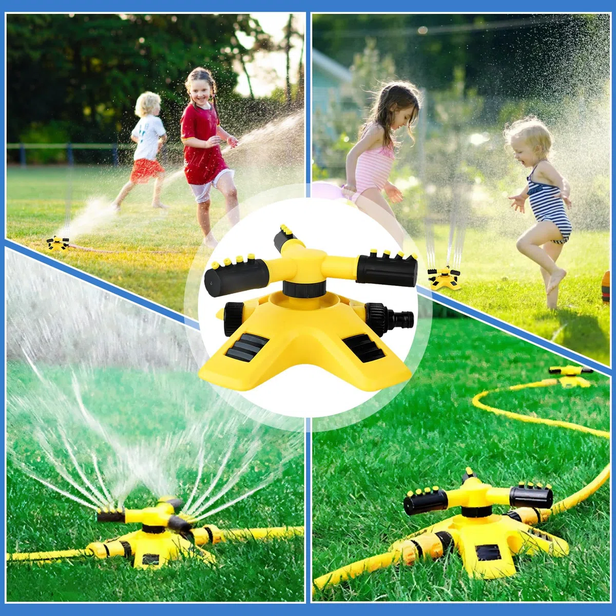 Aspersor Jardín Rotante Ajustable 360º, 3 Brazos Aspersores de Riego Césped Automático Pulverización Efficiente, Equipos Agua Irrigador Rotación Multiusos para Exteriores Plantas, Flores, Verduras