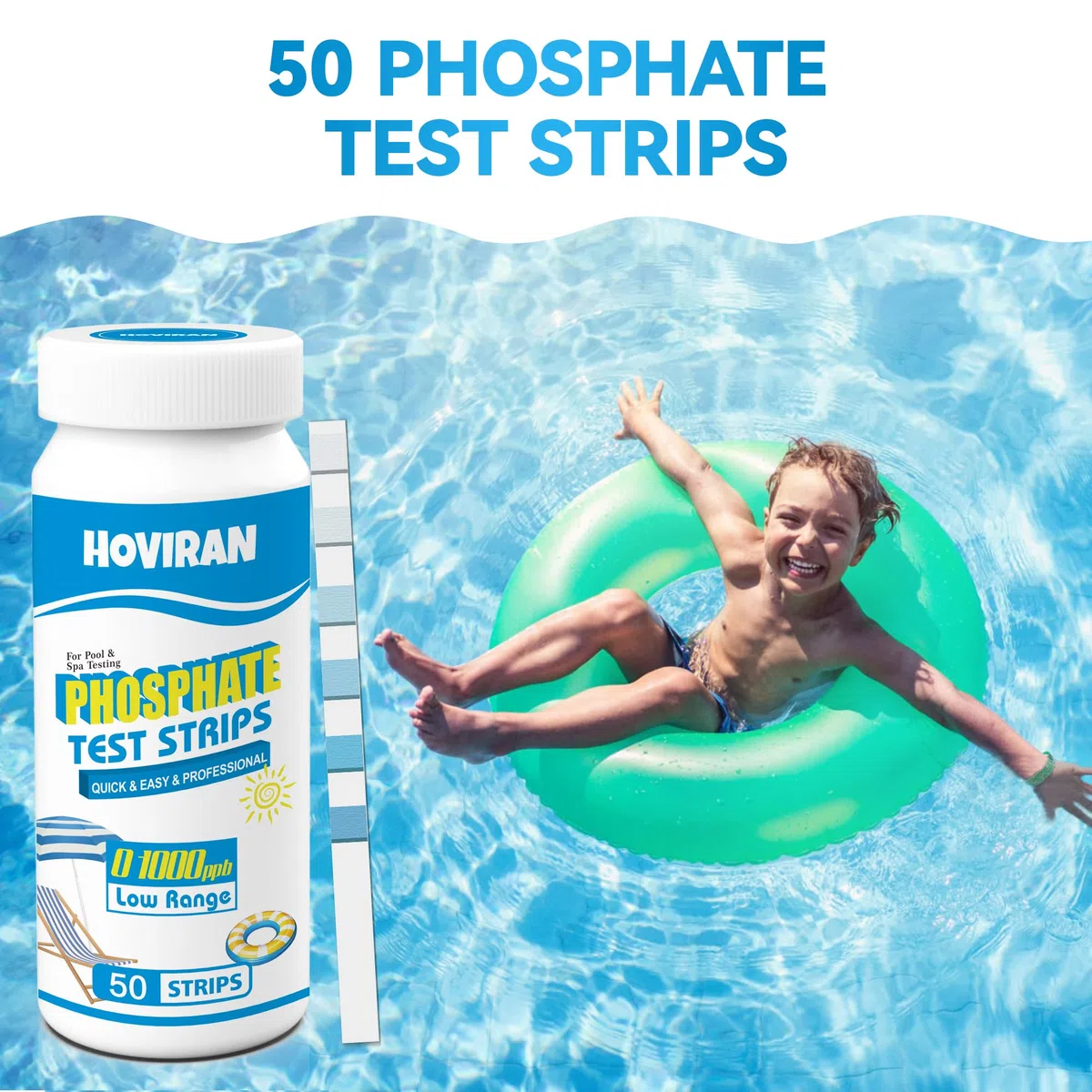 Kit de prueba de fosfato, kit de prueba de fosfato de piscina, 50 tiras de prueba de fosfato para bañera de hidromasaje y piscina, prueba de agua rápida y fiable con tubo colorimétrico