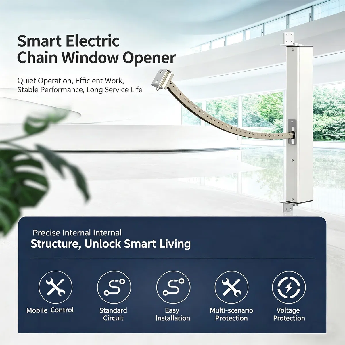 Abreventanas eléctrico con mando a distancia, actuador de cadena para ventilación automática, 24 V CC, 600 mm de recorrido para ventanas planas, deslizantes, tragaluz