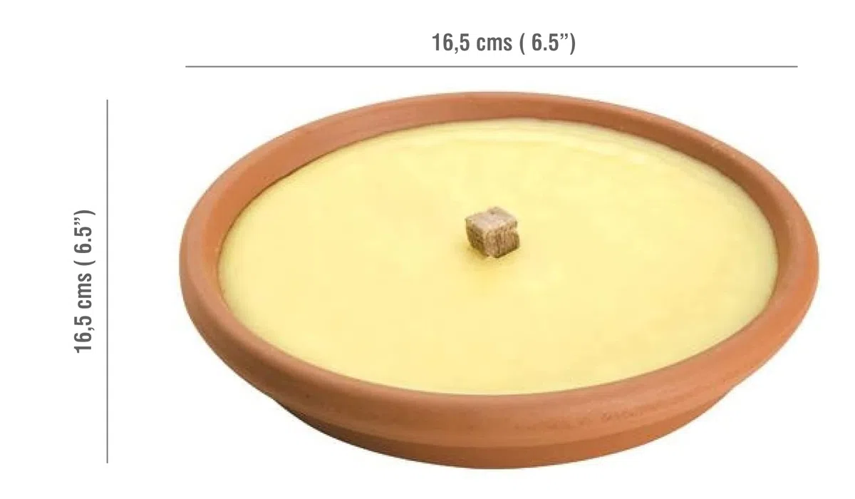 Vela Citronela Antimosquitos ø 16,5 cm (6,5") en Plato Terracota + Recambio - Maceta Barro Cocido Natural - Velas Antimosquitos Grandes 200 g - Duración 10 Horas