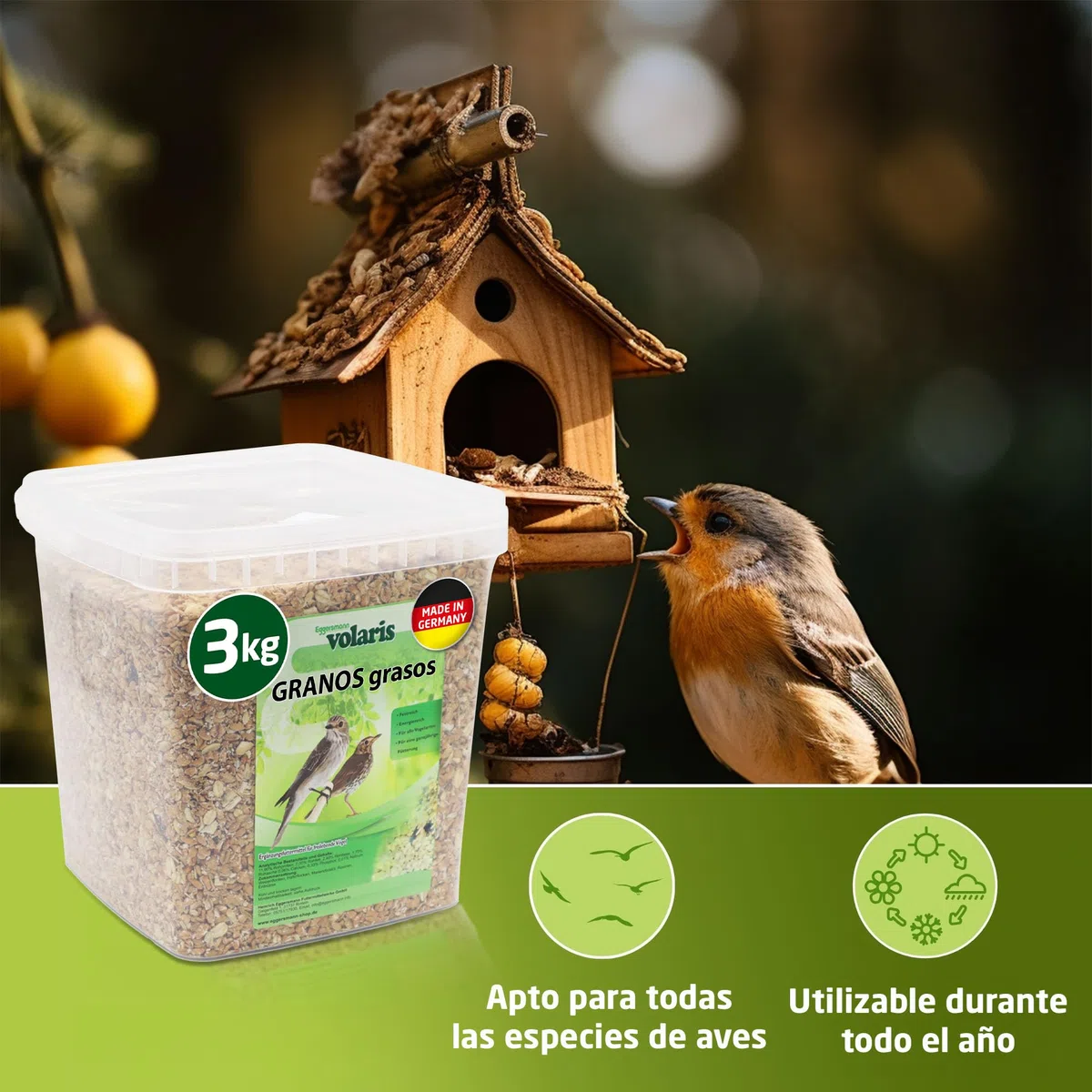 Eggersmann volaris Comida para pájaros silvestres durante todo el año, 3 kg [granos de grasa] Comida para aves silvestres durante todo el año | pienso difuso rico en grasa para todo tipo de aves