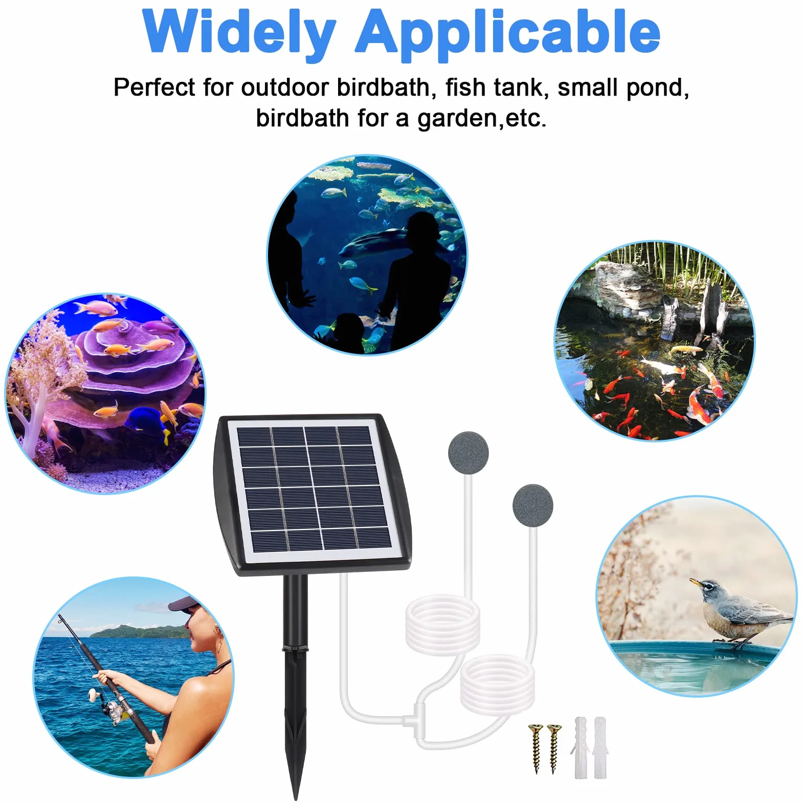 GuKKK Bomba de oxígeno solar, 2 W, aireador solar para estanque con batería de 2200 mAh, bomba de aire solar para acuario, oxigenador, bomba de aire para acuario, aireador de pesca con tubo de
