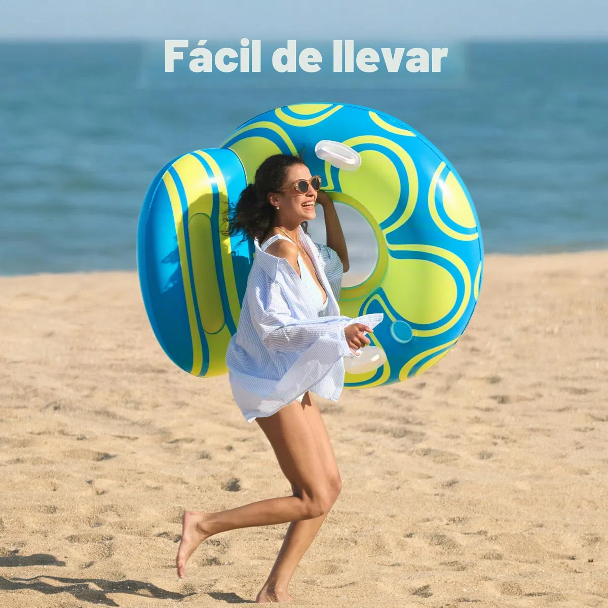 Sloosh Tumbona Flotador Inflable para Piscina con Gran Respaldo, Sillón Flotador de Aire con Asa y Portavasos, Balsas Inflables para Piscina de Verano para Adultos