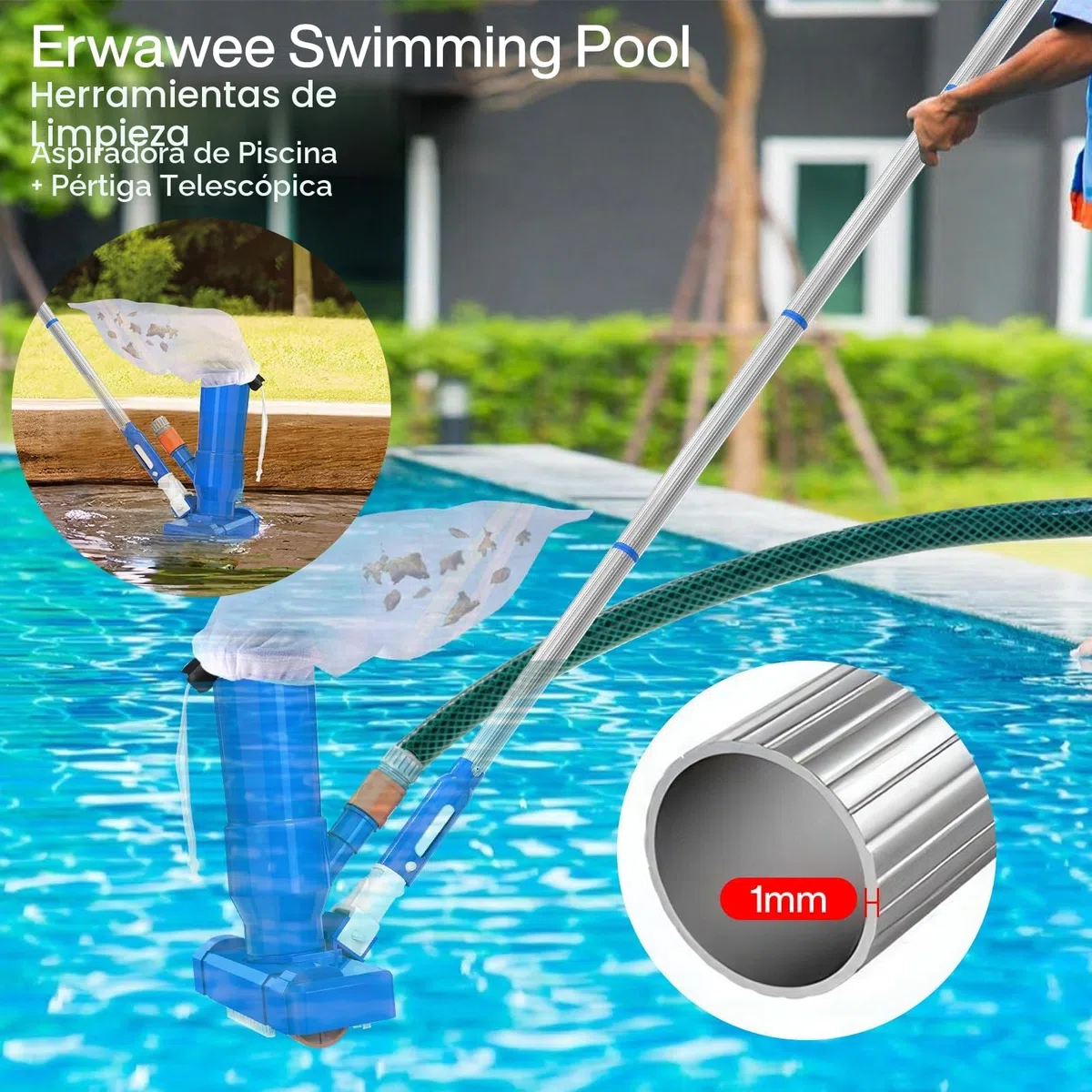 Aspiradoras de Mano, Aspirador de Piscina para Piscinas con 4 Postes de Aluminio Extraíbles, Kit de Mantenimiento de Piscinas con Aspirador para Piscinas, Fuente, Hidromasaje, Estanques