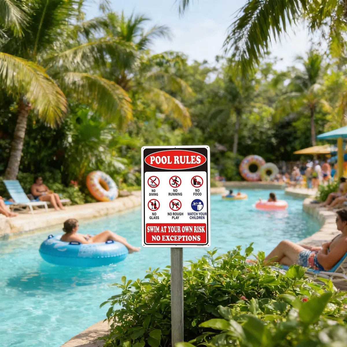 Pool Rules - Placa de advertencia de 8 x 12 pulgadas, letrero decorativo con diseño y construcción resistente a la intemperie para patio trasero, zona junto a la piscina, del gimnasio y