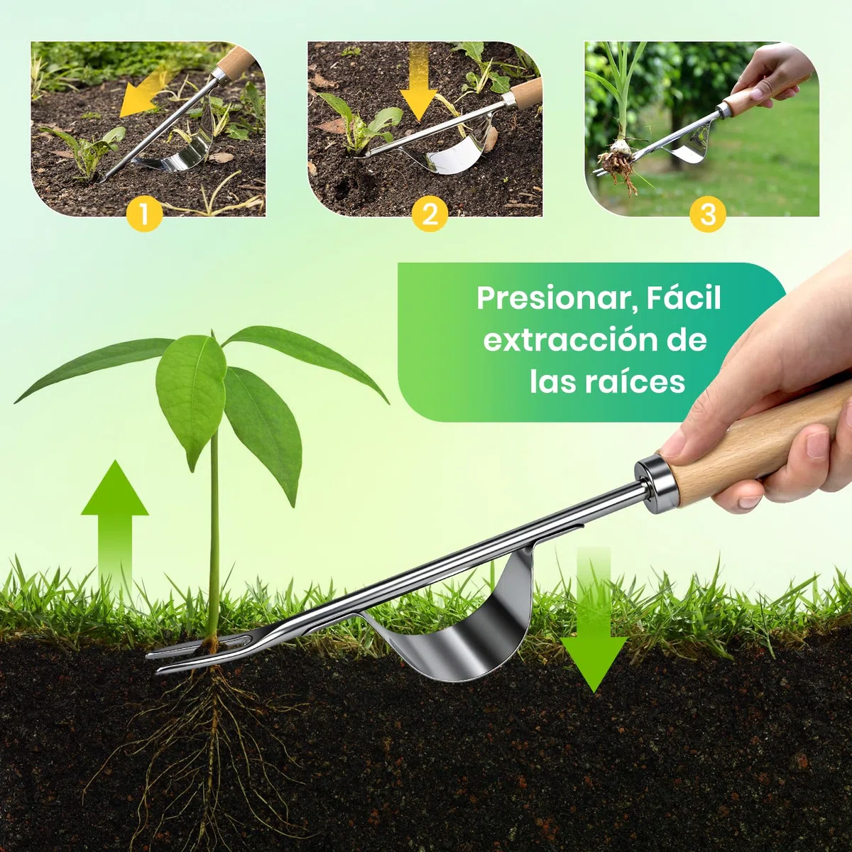 Extractora de Malas Hierbas con Mango Largo de 148 cm,Rastrillo de Azadas de Jardín 2 en 1 con Rastrillo y Azada, para Patio, Césped, Terraza, Jardín