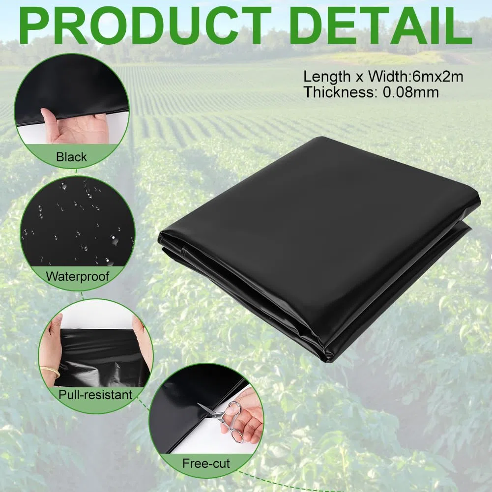 2 x 6M Plástico Invernadero Negro, Extra Gruesa Láminas de Polietileno de Efecto Invernadero de Plastico Cubretodo, Plastico Película Negro de Protección Las Plantas Láminas Jardín