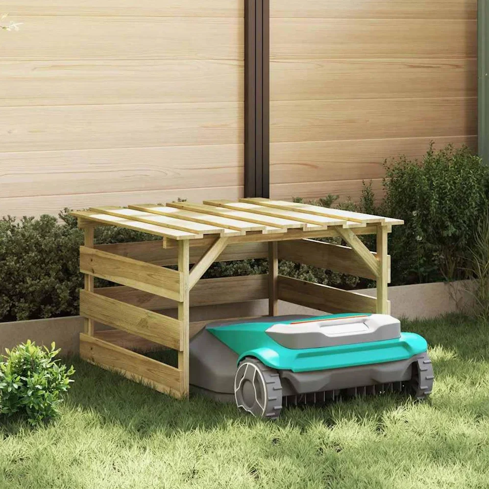 Cortacésped garaje de madera de pino impregnada marrón, 84 x 80 x 56 cm, cobertizo de jardín, cobertizo de jardín, resistente a la intemperie, para almacenamiento y almacenamiento en