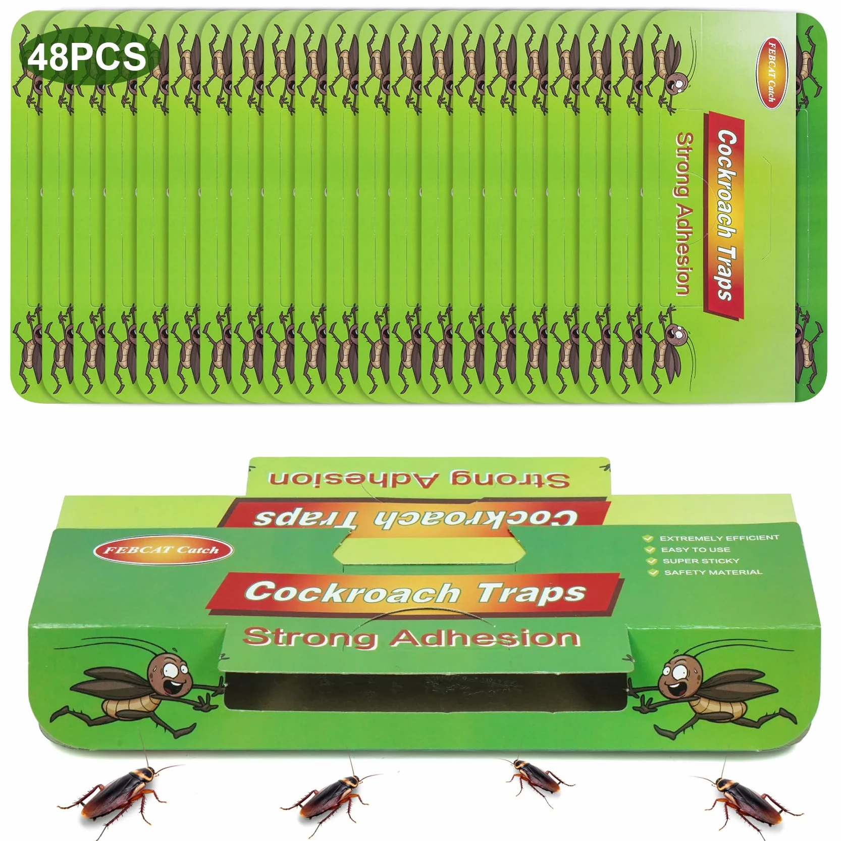 Juego de 48 Trampas para Cucarachas, Productos de Cucarachas Eliminar, Captura Efectiva de Cucarachas contra Cucarachas, Verdes