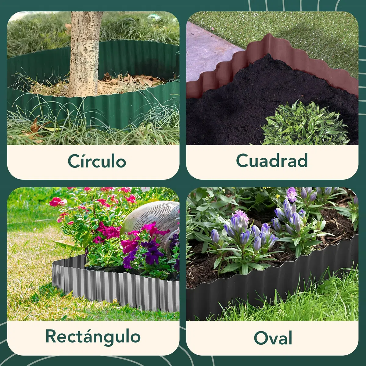 GARDENIX Borde de Macizo Corrugado Macizo de Flores Borde de césped Borde de Macizo Plástico Largo 9m, Alto 15cm, Antracita