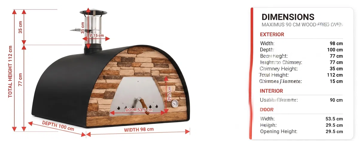 Horno de madera MAXIMUS ARENA ROJO 100cm - Un horno de madera ideal para cocinar al fuego de leña de pizza y pan tradicional- Horno portátil y exterior