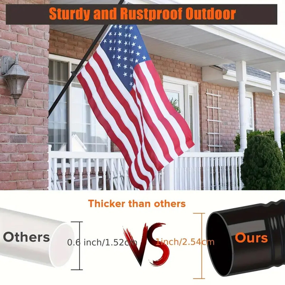 Mástil De Bandera Para Exterior | Con Anillos Giratorios De 360° De Acero Inoxidable De 180 Cm | Para Bandera Y Estandarte De Porche Exterior - Para Porche Garaje Jardín Patio Valla Residencial