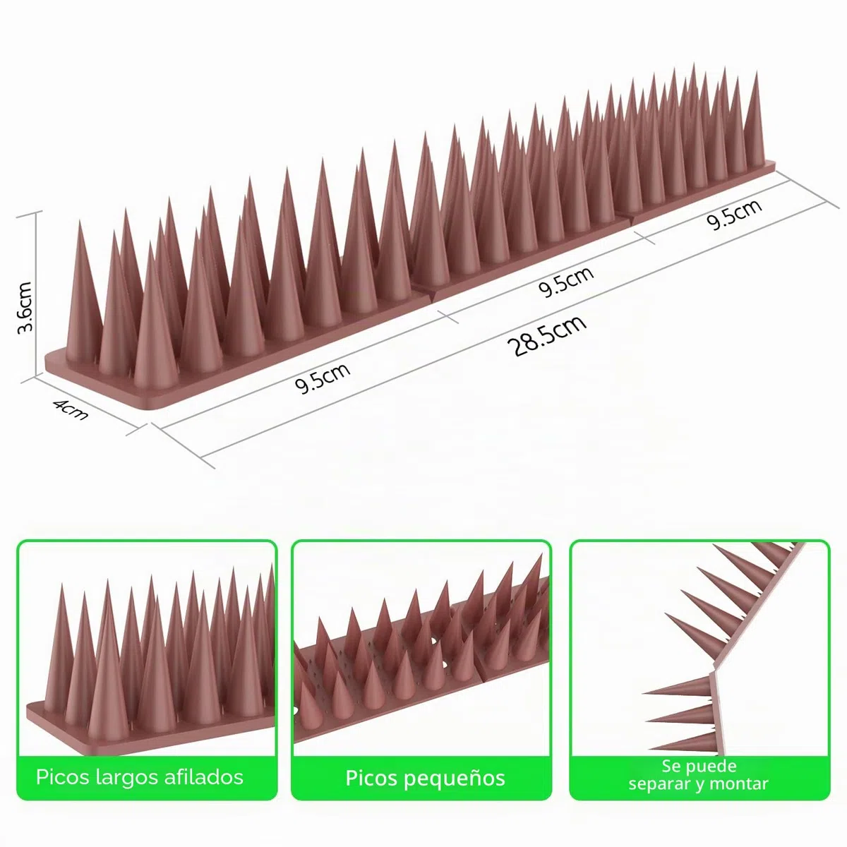 Pinchos Antipalomas Plástico, Pinchos Anti Gatos, 5.7 Metros Ahuyentador de Pajaros, Ahuyentador Palomas, Repelente Palomas Repelente Gatos Anti Palomas Pájaros Control - 20 Pcs Marrón