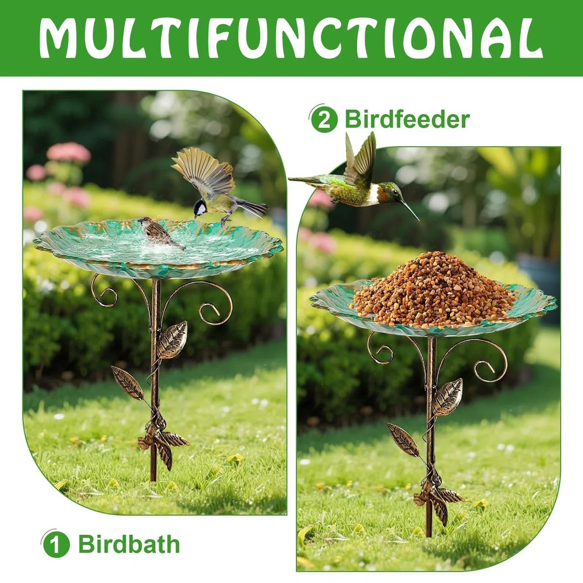 HIQE-FL Comedero para Pájaros,Bebedero para pájaros 25x25x77cm,Baño para Pájaros,Comedero Pájaros Exterior,Decoración de Jardín,Baño de Metal para Pájaros,Gran Bebedero,para Jardín,Balcón,Baño