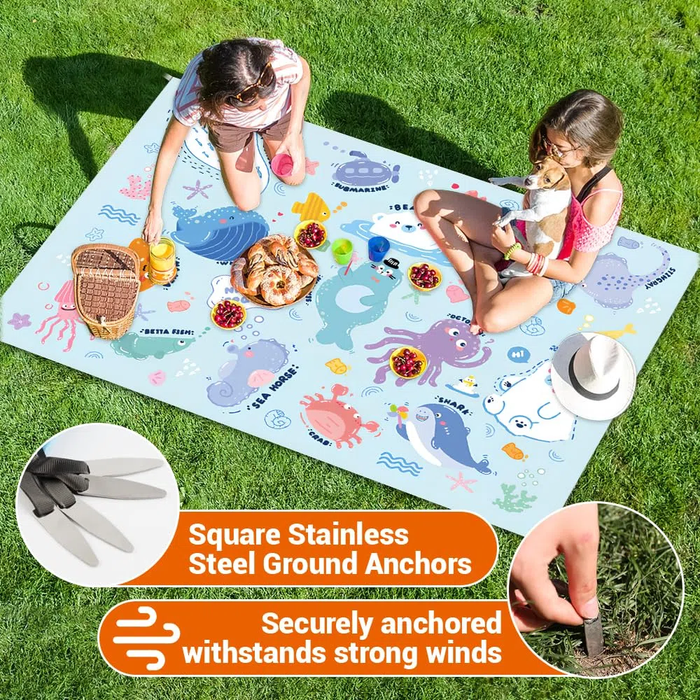 Manta Picnic Impermeable, 145 x 210 cm Manta Picnic, Impermeable y Resistente a Las Manchas, Ultraligera, Fácil de Limpiar, para acampadas, Viajes, picnics y Salidas a la Playa (Mar Azul)