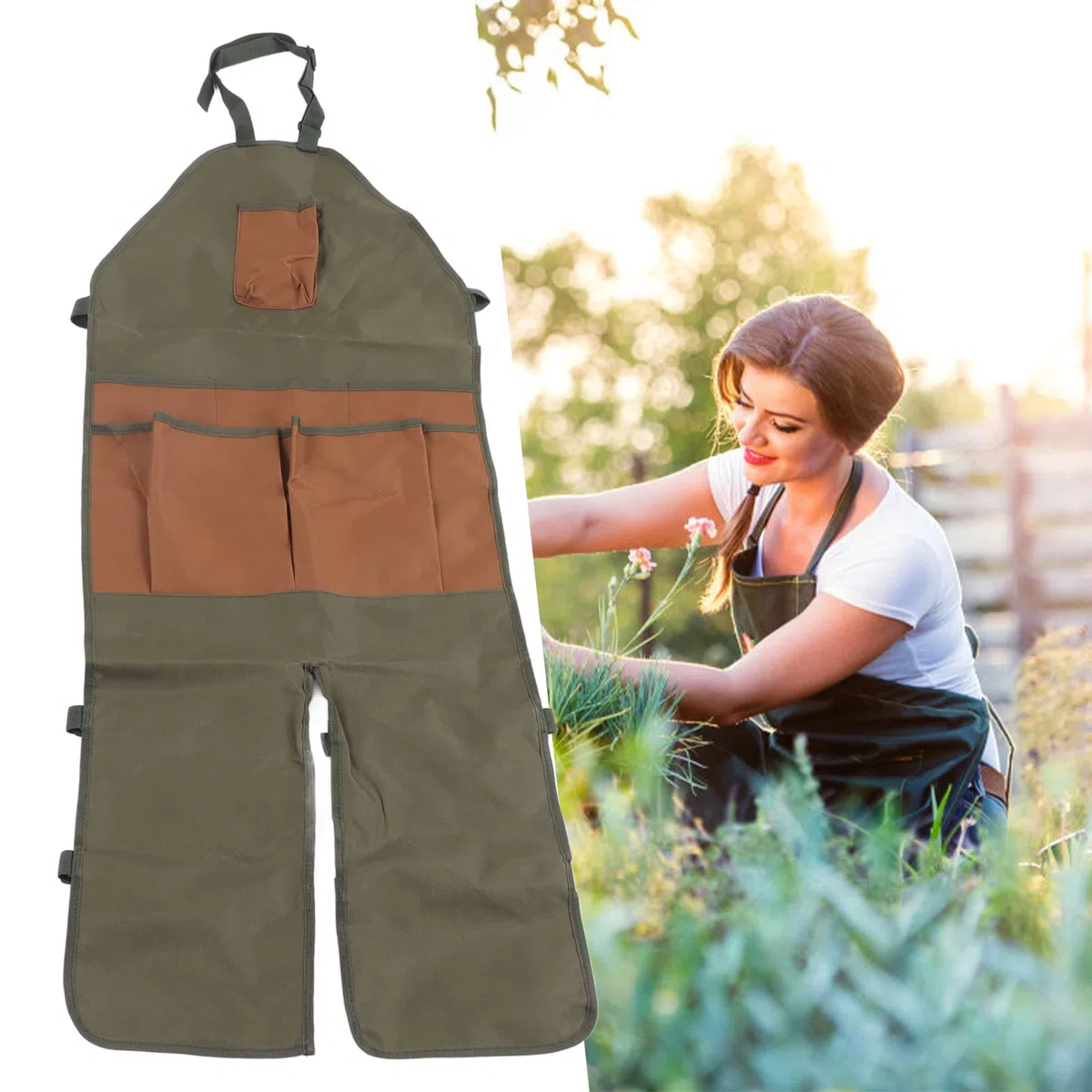BestAlice Delantal de Jardinería, Delantal de Jardín con Bolsillos, Delantal de Estilo Largo para Exteriores, Tela Oxford, Múltiples Bolsillos, Delantal de Trabajo de Jardinería, Leggings, Falda