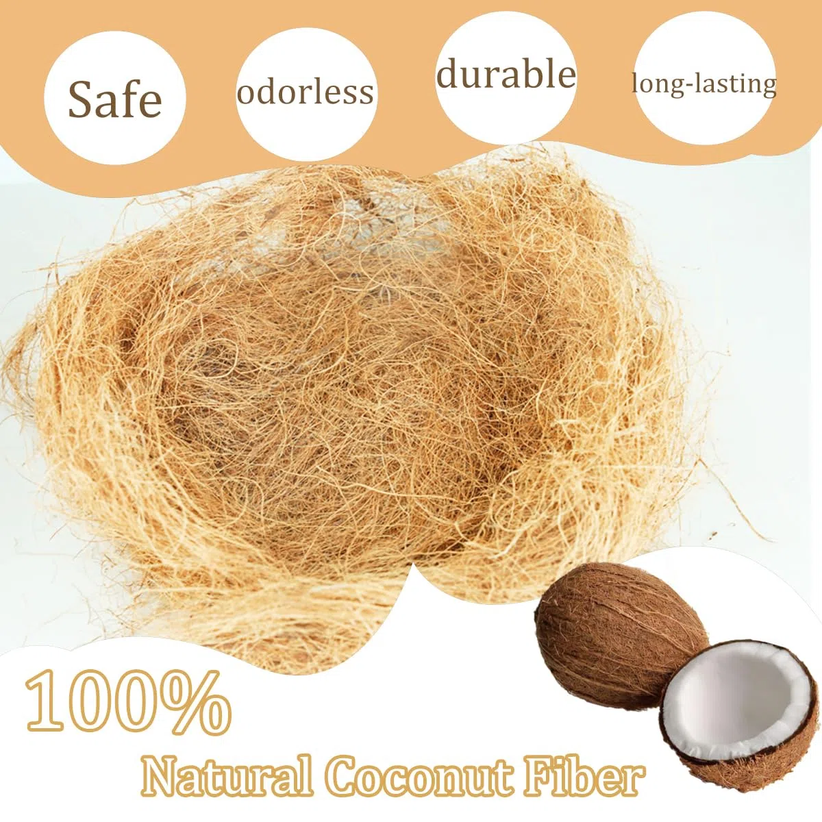 Mantillo de fibra de cáscara de coco largo para orquídeas, cubierta de musgo de cáscara de coco limpia, 0.25 libras