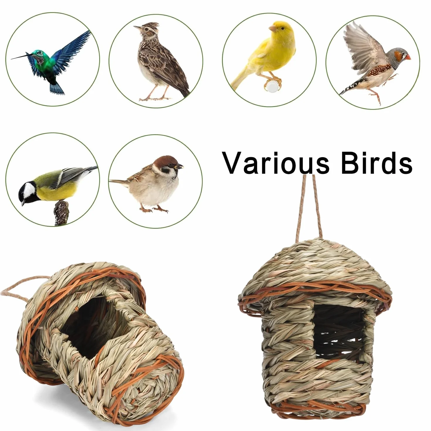 2 Piezas Nido Pajaro, Casita Pajaros Exterior, Nido Pajaros Tejidas a Mano, Nidos de Pajaro Exterior, Casa de PáJaros de Paja para Colibríes, Gorriones y Otras Aves Pequeñas