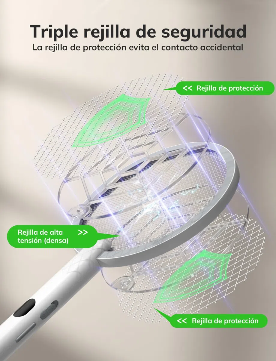 YISSVIC Raqueta Mosquitos Electrica Mata Mosquitos Electrico 3 en 1 con Base de Luz 4000V 1800mAh Recargable USB-C Matamoscas Electrico de Luz UV- Blanco