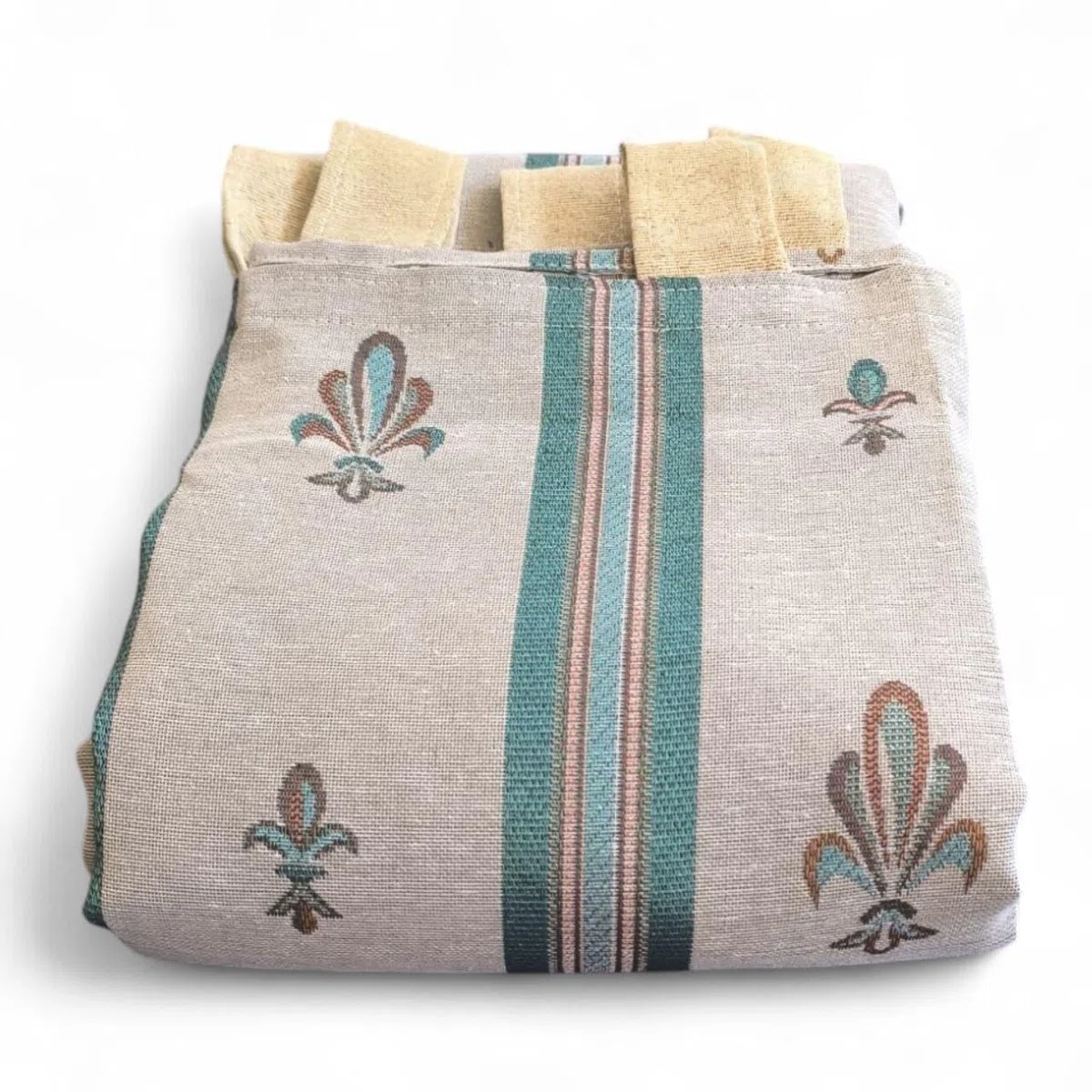Mercatienda Cortina de Calle alpujarreña 140x260 cm con Trabillas – Tejido Jacquard Flor de LYS a Rayas Verde– Estilo rústico Tradicional – Hecha en España