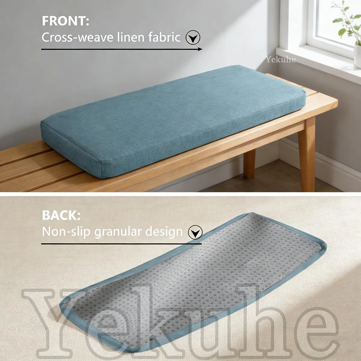 Funda de Cojines para Bancos, Tela de Lino, Antideslizante, Funda de Cojín Lavable y Desmontable, para Interiores Y Exteriores Silla De Banco Comedor Cocina(Gris,140x40x5cm)