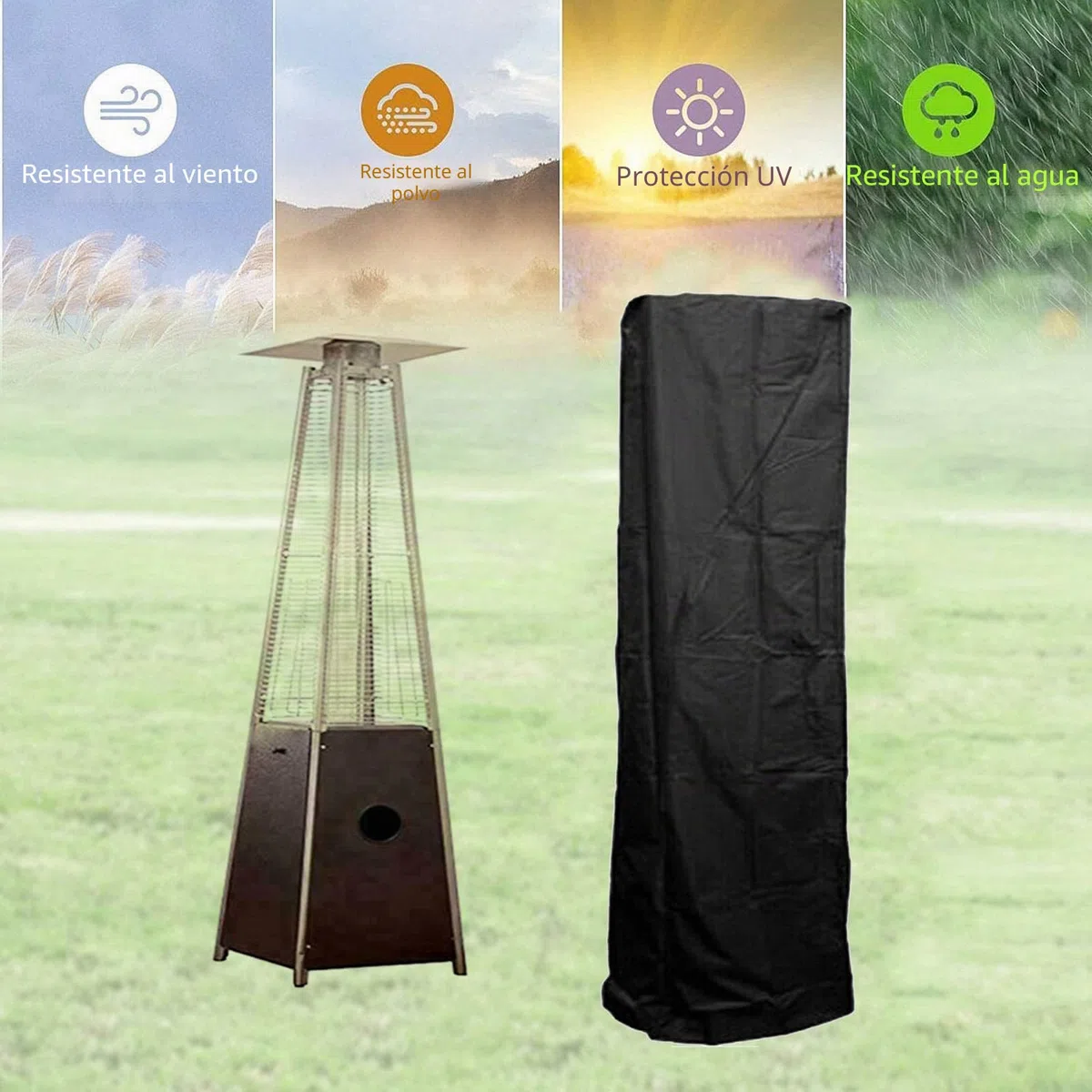 Cubierta Calentador Patio, Funda protectora para calentador de terraza, para estufas de terraza piramidales, protección contra el polvo, con cremallera larga, 221 x 61 x 53 cm