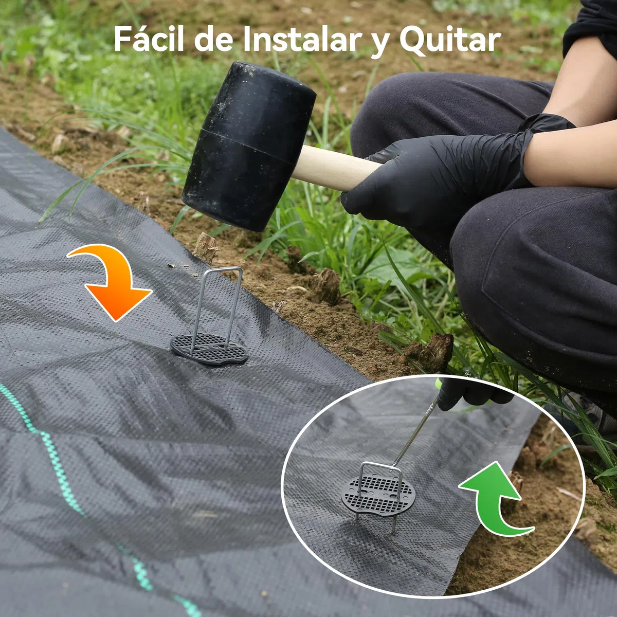 100 Piezas 15cm Ø 3mm Estacas de Jardín Resistentes con 100 Piezas de Junta - Grapas de Acero Galvanizado para Asegurar Telas Antihierba, Redes y Tubos de Riego con 1 Gancho de Selección