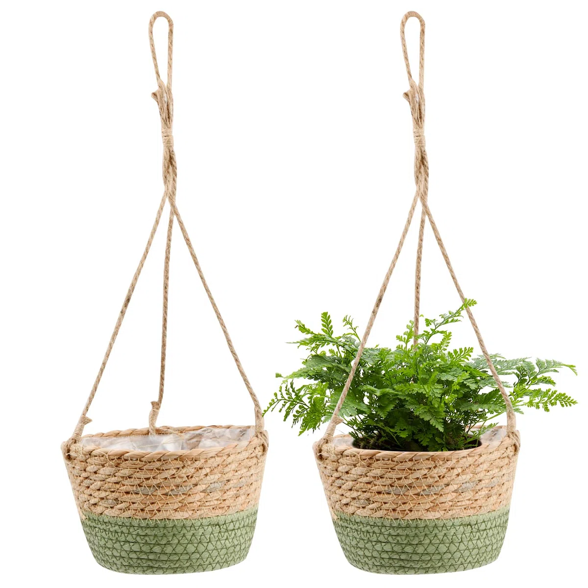 Maceta Colgante de Hierba Marina - Juego de 2 - Macetero de Flores Boho de 20 cm - Maceta Tejida a Mano para Exteriores - Cesto Colgante Natural