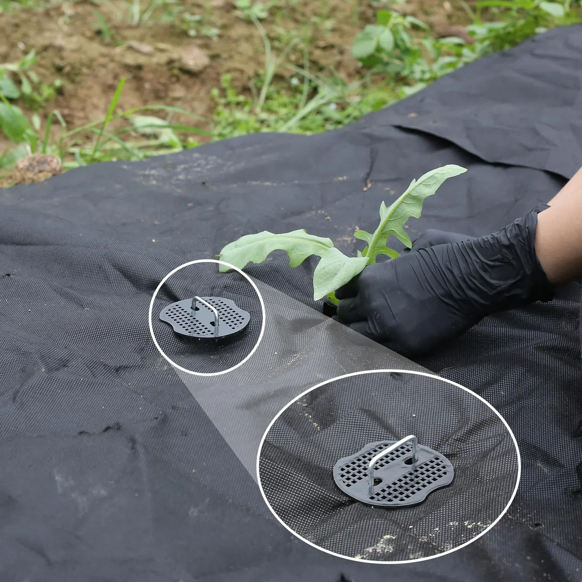 100 Piezas 15cm Ø 3mm Estacas de Jardín Resistentes con 100 Piezas de Junta - Grapas de Acero Galvanizado para Asegurar Telas Antihierba, Redes y Tubos de Riego con 1 Gancho de Selección