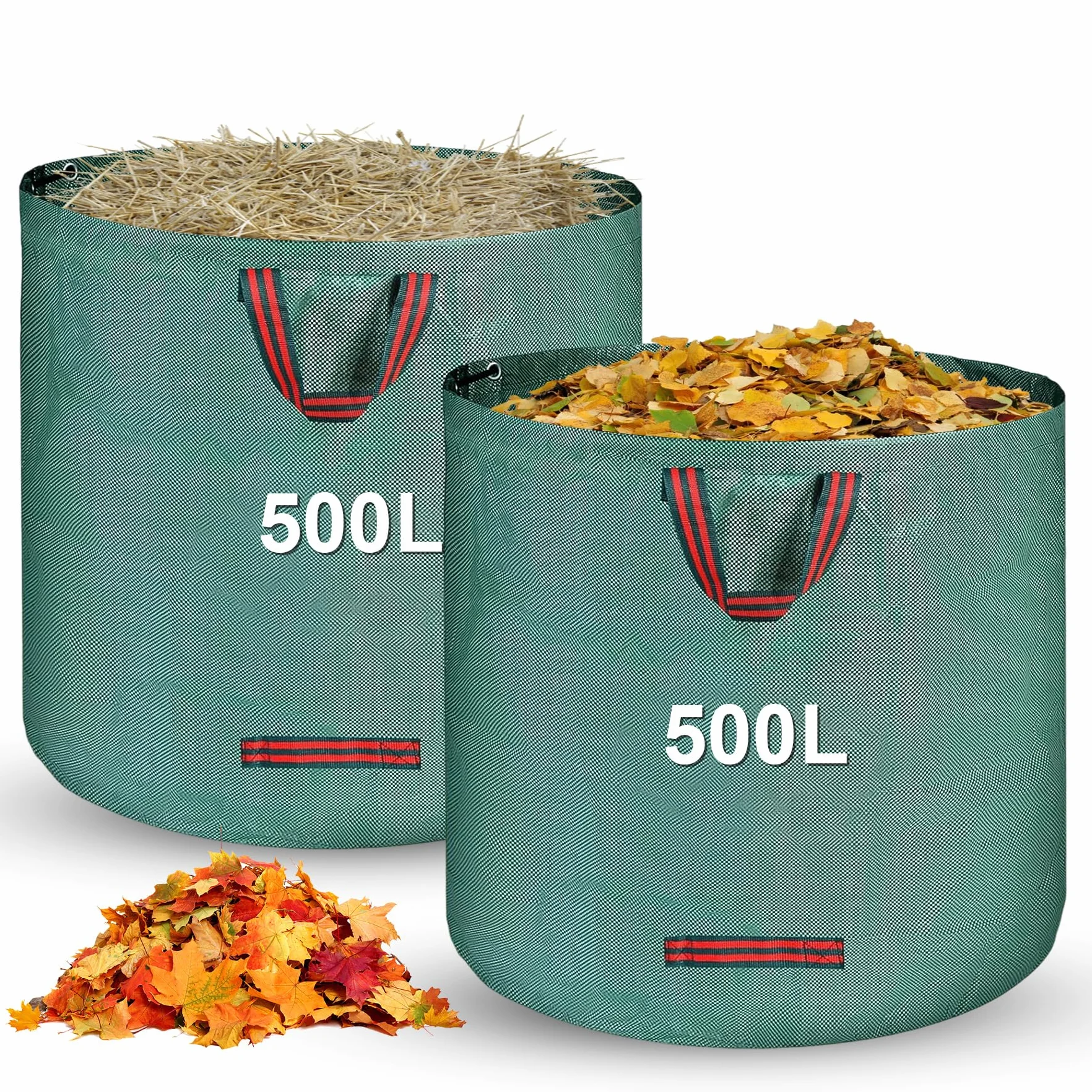 2 x 500L Jardineria de Sacos,Bolsa Basura Jardin,Bolsas de basura de jardíncon asa, Plegable, Reutilizable, Bolsas de Jardinería para Recoger Plantas, Residuos y Hojas