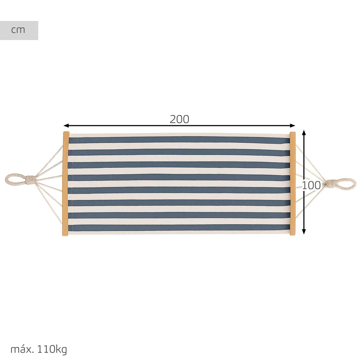 AKTIVE 63163 Hamaca Colgante, 200x100 cm de algodón y poliéster a Rayas, con Soportes de Madera y Cuerdas de sujeción, Capacidad hasta 110 kg, para jardín, terraza o Camping
