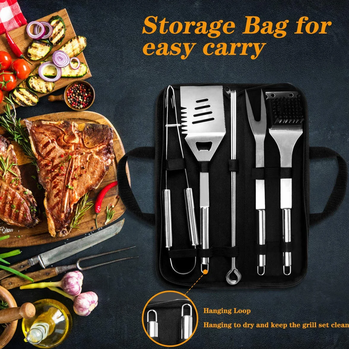 QH - Juego de Herramientas para Barbacoa, 10 Piezas, Accesorios de Barbacoa de Acero Inoxidable con Bolsa