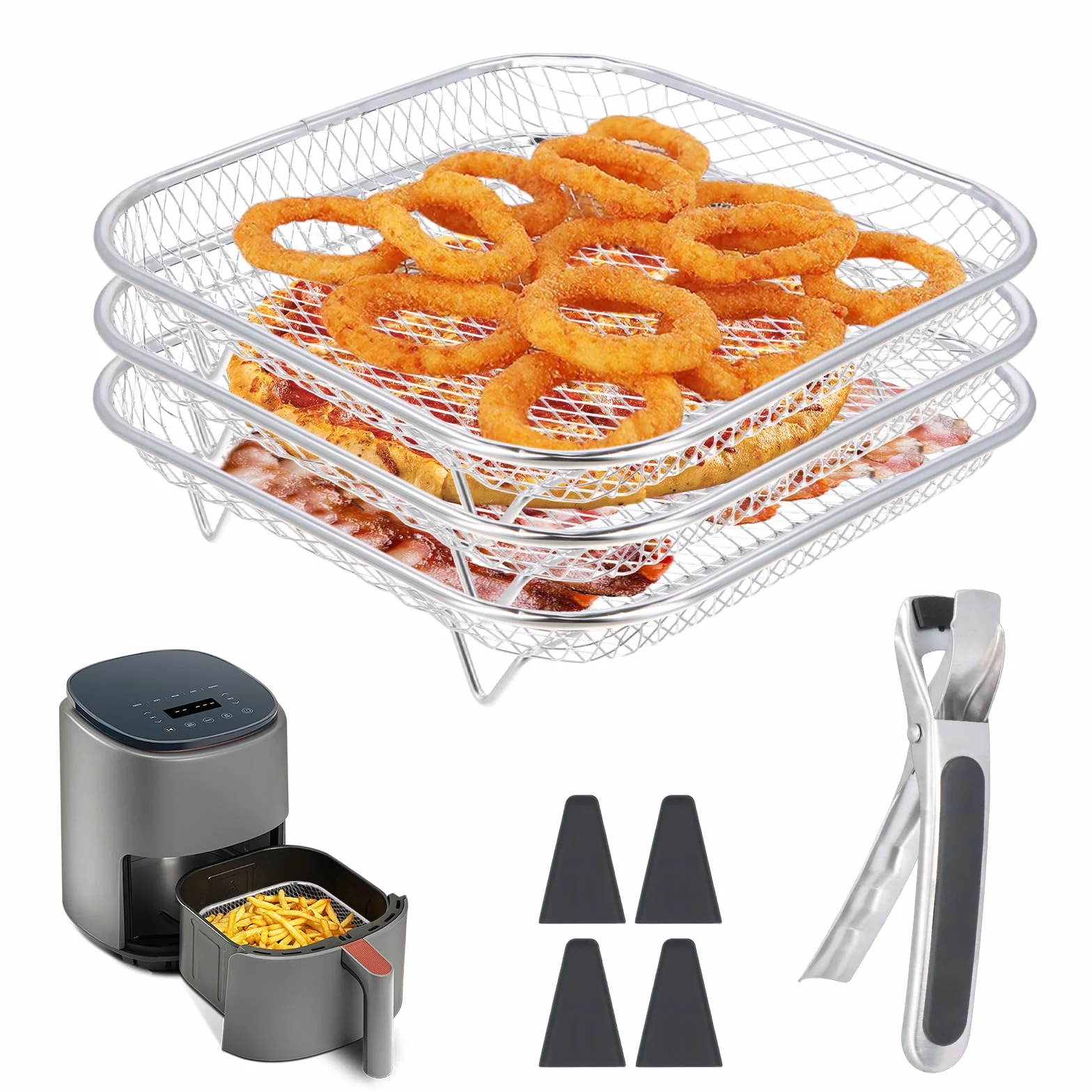 Rejilla Air Fryer Cuadrada, 20cm Rejilla para Freidora de Aire de Acero Inoxidable Compatible con COSORI [5,5L, 6L, 6,4L], Accesorios Freidora de Aire Cuadrada, Cesta para freidora de Aire