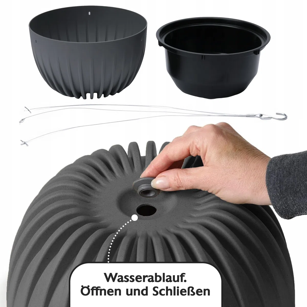 KONZEPT Maceta colgante exterior e interior en antracita, maceta de 30 cm de diámetro, maceta colgante para plantas de plástico