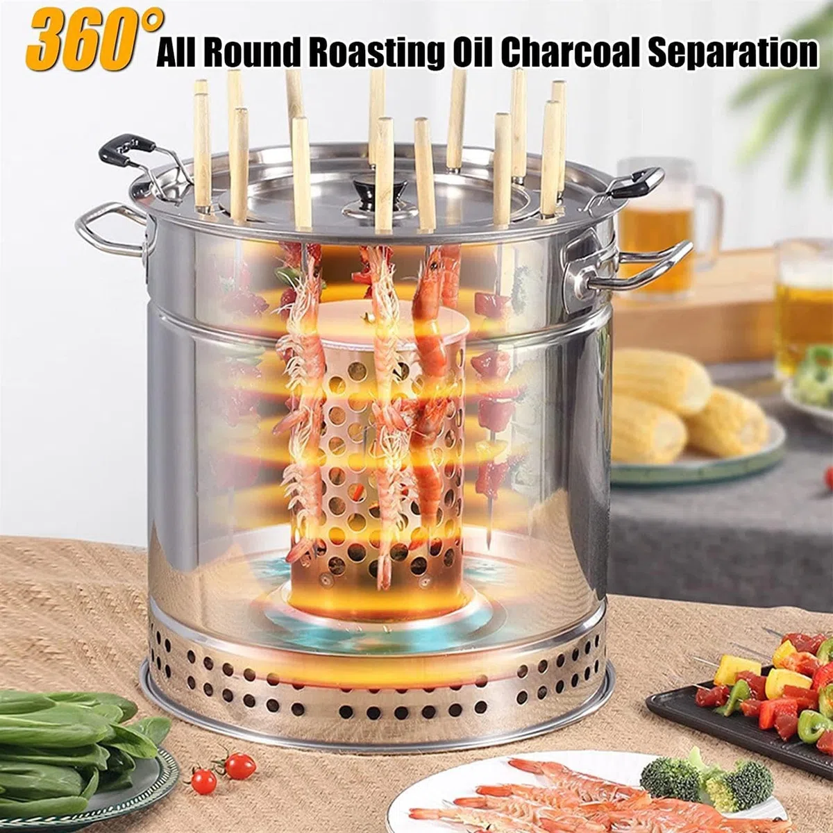 Ahumador vertical de carbón con estufa colgante y barril de malla para barbacoa de camping, parrilla portátil para cocinar al aire libre para sabor ahumado, perfecto para los amantes de la barbacoa