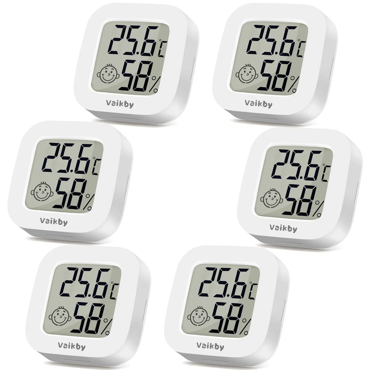 Vaikby - Paquete de 6 termómetros digitales de habitación, higrómetro LCD, medidor de temperatura y humedad, Celsius/Fahrenheit para casa, invernadero, bebé, oficina