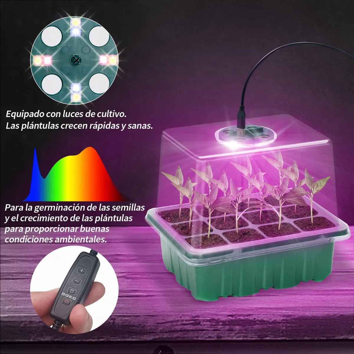 2 Pcs Bandejas Semilleros con Lámpara Germinacion Plántulas, Bandeja Germinar de Germinación para Invernaderos,Invernadero Bandejas de Cultivo Germinación con Cúpula y Base para Plantas en Crecimiento