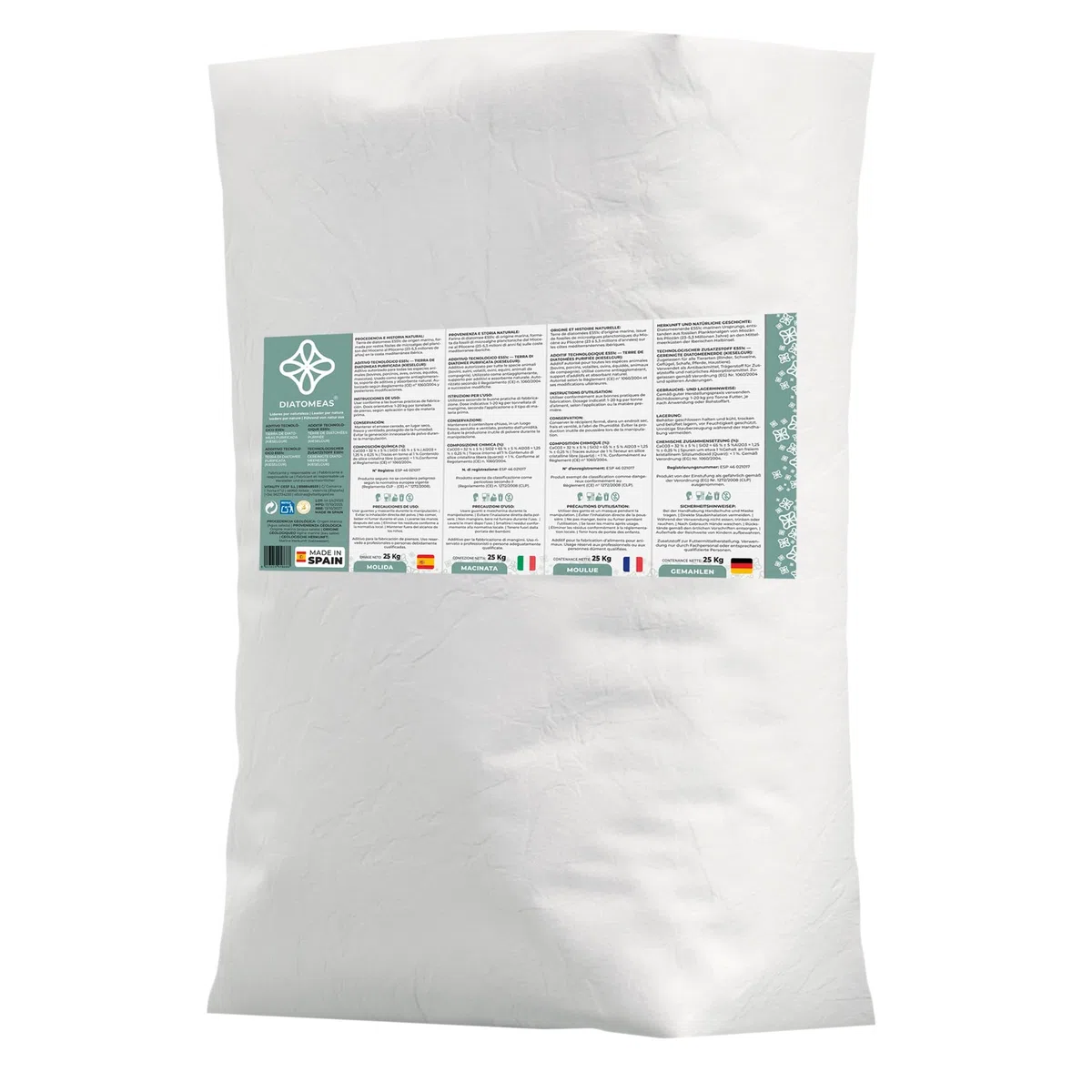 Molida E551c – Tierra de Diatomeas Purificada | Aditivo Tecnológico Antiaglomerante para Piensos | Sílice Amorfa de Origen Natural | Saco 25 kg