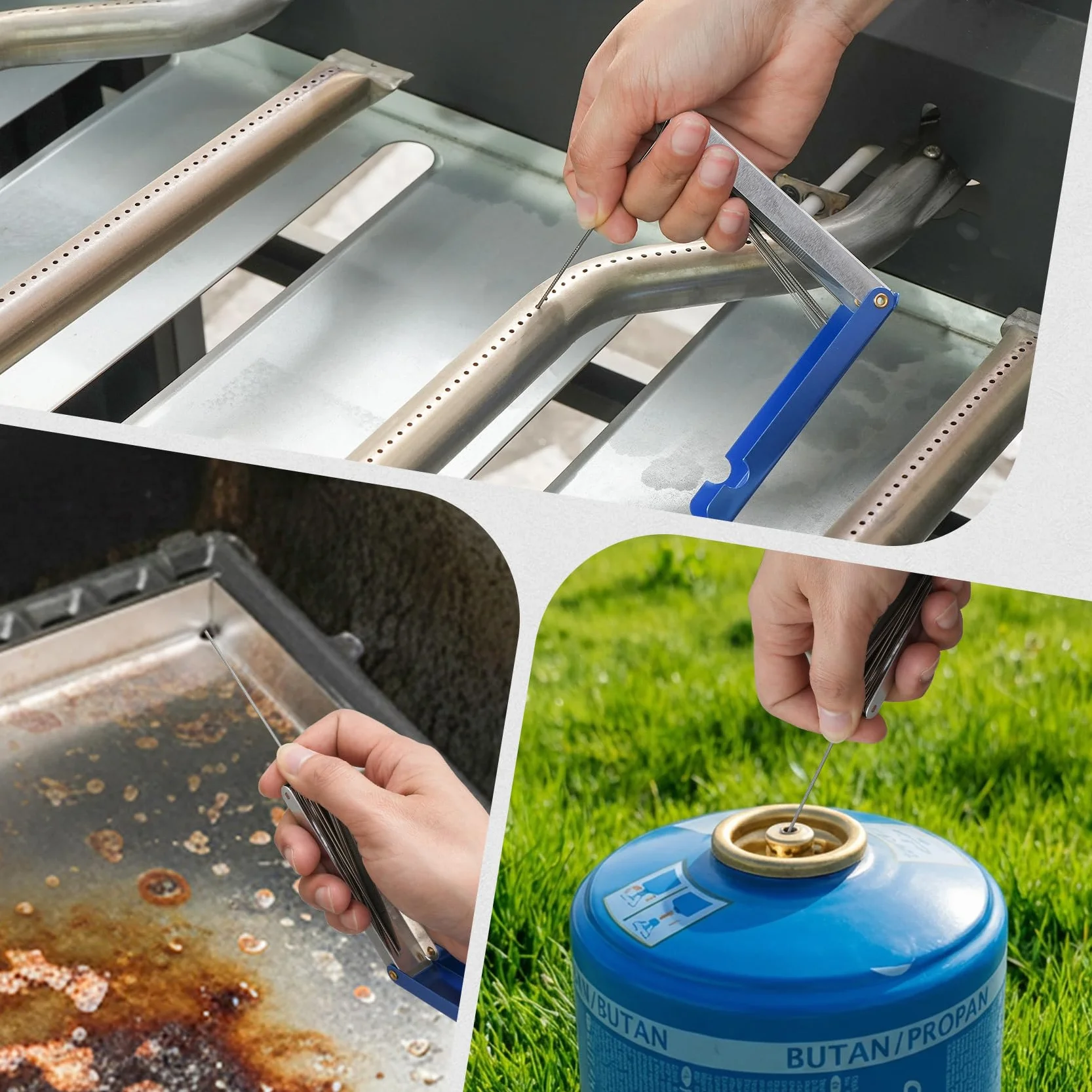 Onlyfire Kit de Limpieza BBQ 3 Piezas, Incluye Raspador de Plástico, Cepillo de Alambre y Agujas de Acero Inoxidable para Eliminar Óxido y Atascos, Kit Limpieza Parrilla con Orificio para Colgar