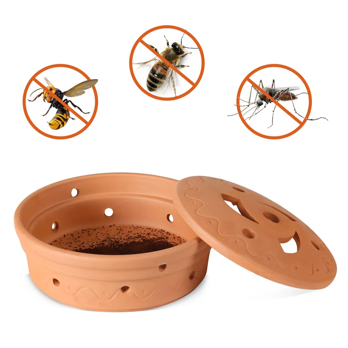 Cuenco ignífugo repelente de avispas y caja ahumadora para disuadir avispas con olor a café, quemador de incienso no frágil para espiral de mosquitos
