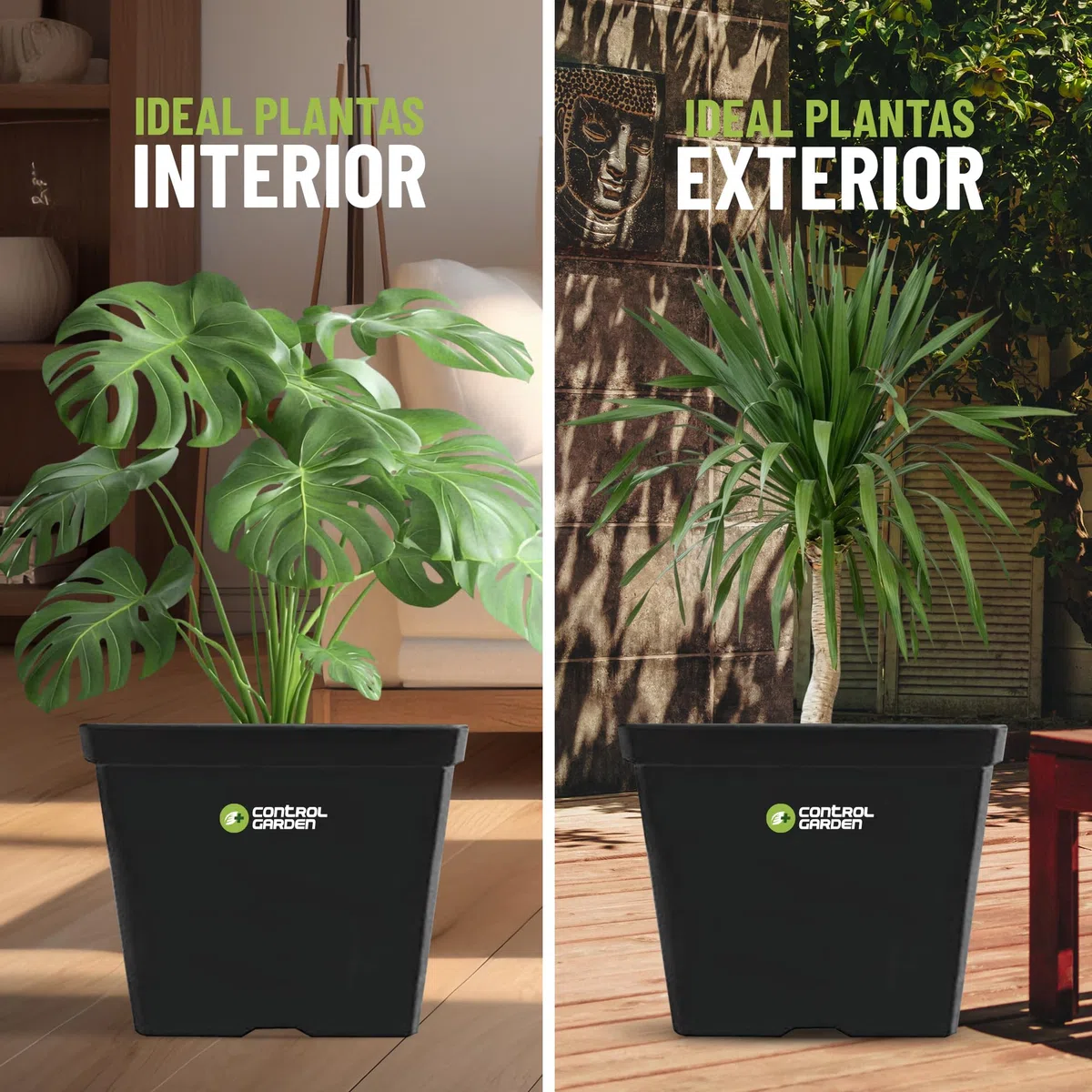 GROWMANIA Pack 5 Macetas Cuadradas para Plantas Negra 25L - Cinco Maceteros de Plástico para Flores 33x33x35 cm