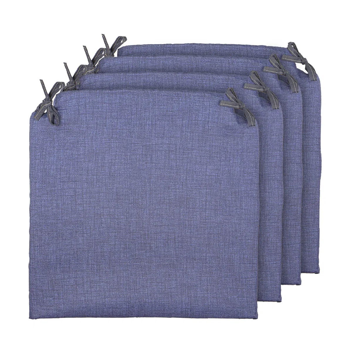 TIENDA EURASIA® Pack 4 Cojines para Sillas - Estampados Lisos con 2 Cintas de Sujeción - Ideal para Interiores y Exteriores - 40 x 40 x 3 cm (Azul)