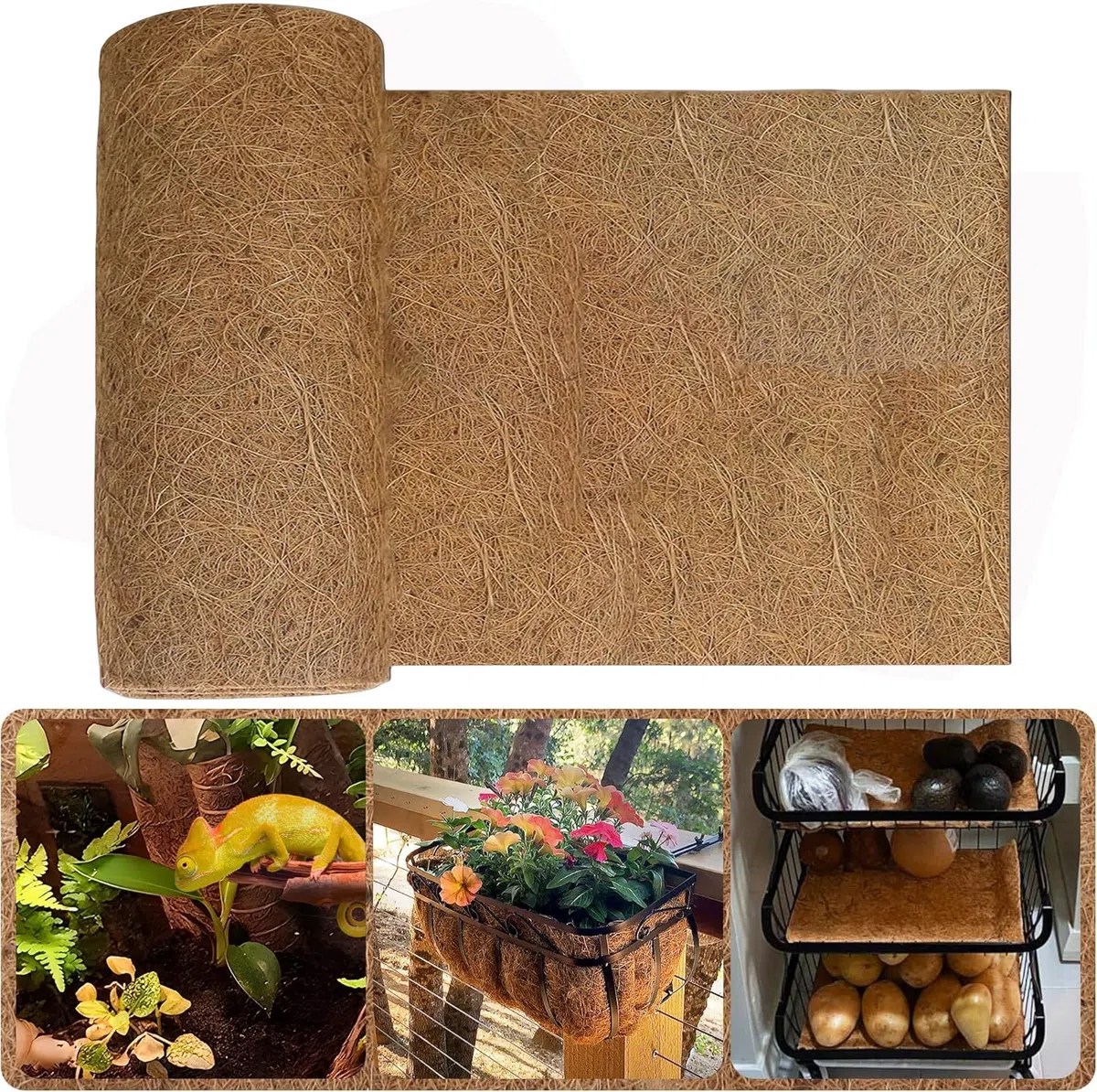 Rollo de Revestimiento de Coco 100% Natural, 40cm x 200 cmForro de Fibra de Coco Estera Gruesa de Fibra de Coco Forro de Hoja de Coco para Jardinera Ventana Caja Canasta de Flores Alfombrilla