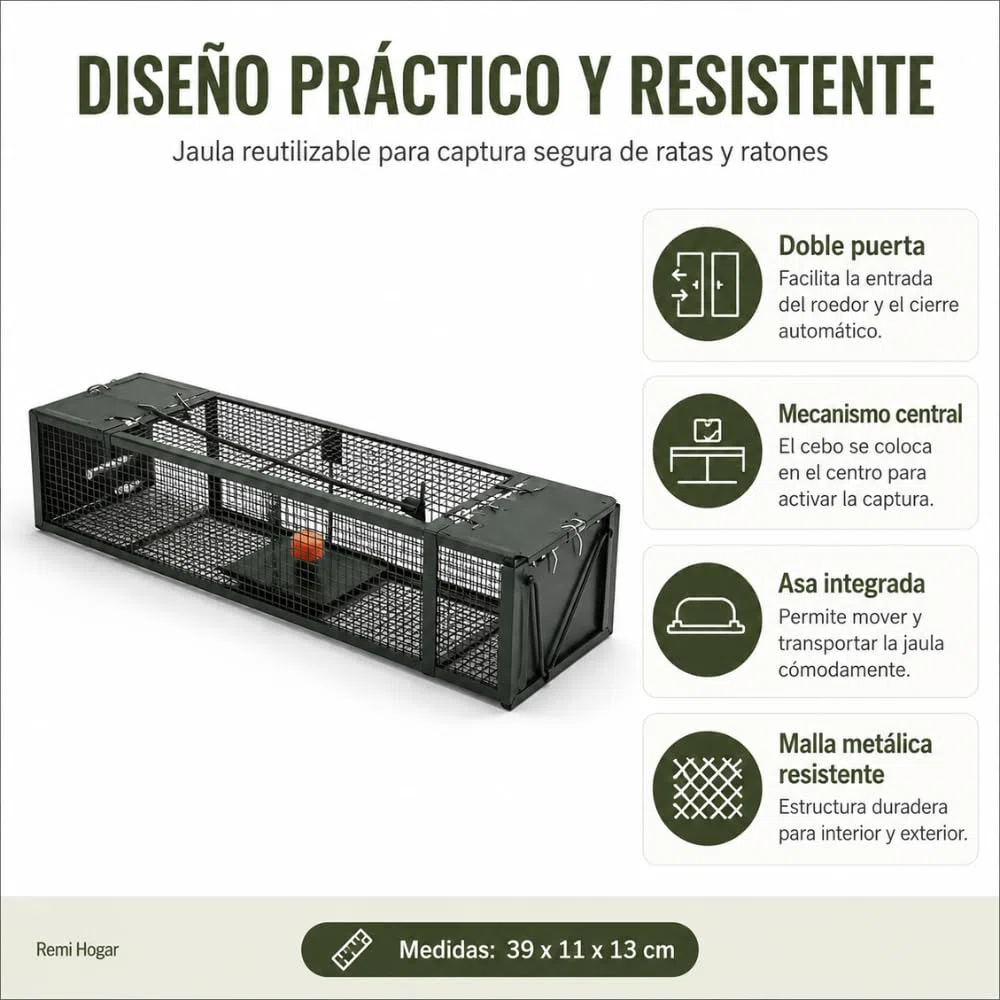 Remi Hogar | Jaula para Ratas y Ratones de Metal Reutilizable | Trampa para Ratas y Ratones con Doble Puerta | No daña al Animal| Fácil de Usar | para Interiores y Exteriores