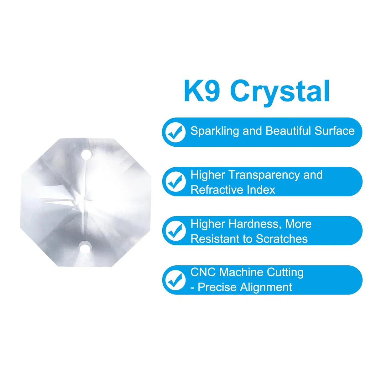 PATIKIL Pendientes de Cristal K9 en Forma de Octágono con 2 Agujeros, Paquete de 60 Unidades de 18 mm, Piezas de Prismas de Lámpara de Araña, Transparente