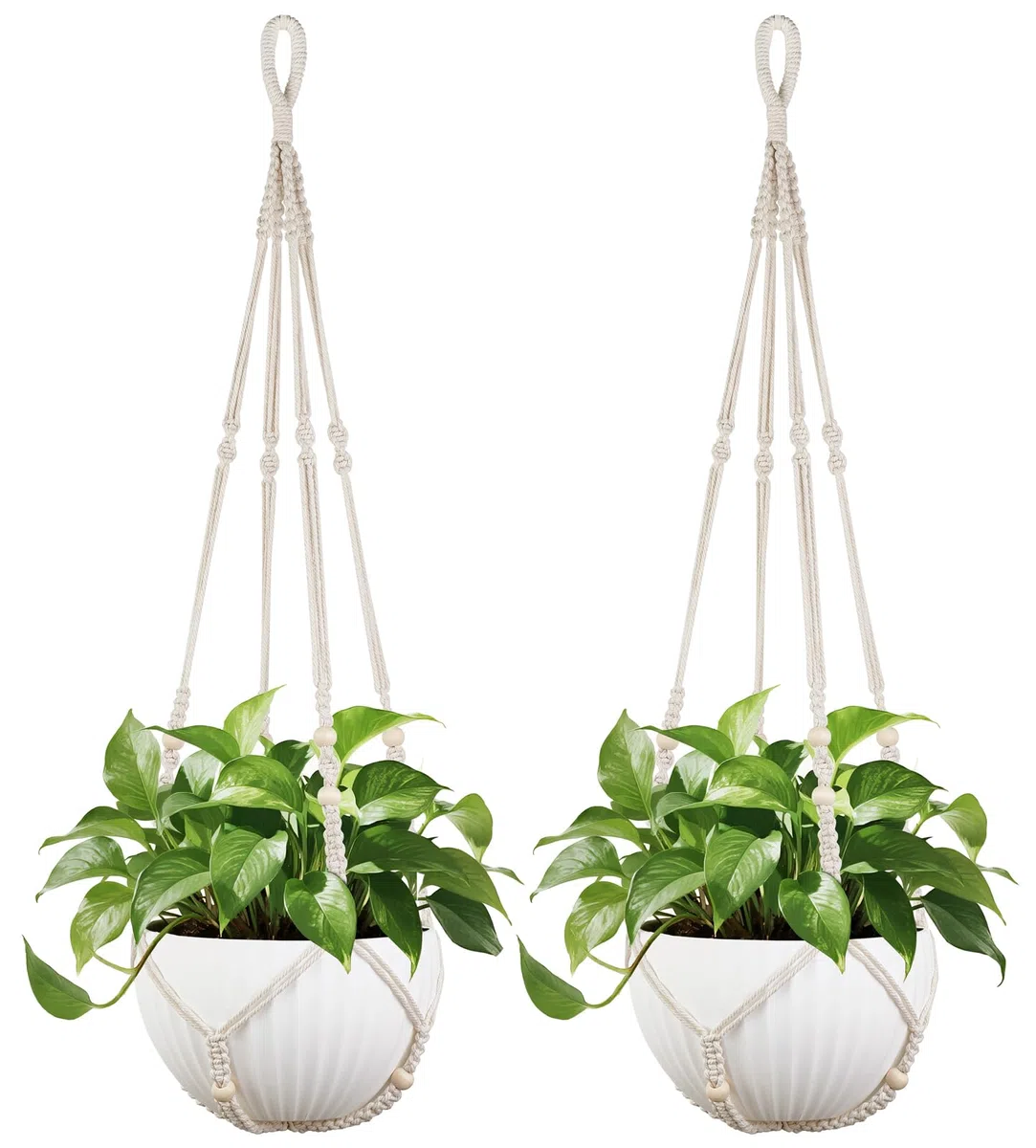 Mkono Colgador de macramé de 43 pulgadas, grande para macetas de hasta 12 pulgadas, soporte para plantas colgantes extralargas, sin borlas, cesta colgante con cuentas de madera para decoración del