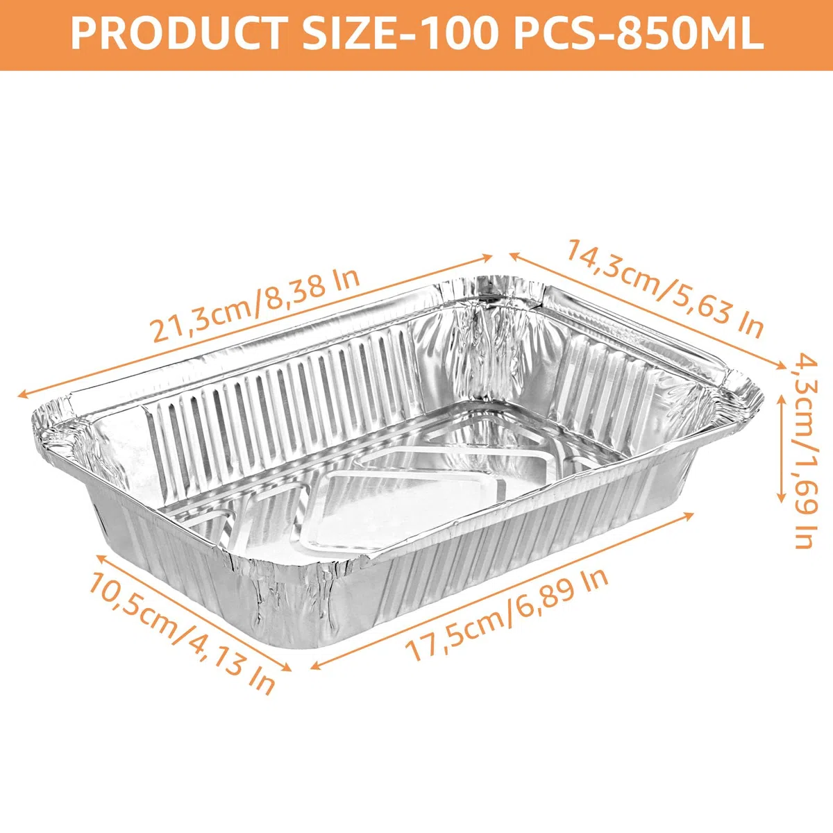 100 cuencos de aluminio con tapa, 850 ml, cuencos de aluminio, cuencos desechables de aluminio, bandeja con tapa para hornear, asar, cocinar, almacenamiento, 21 x 14 x 4 cm