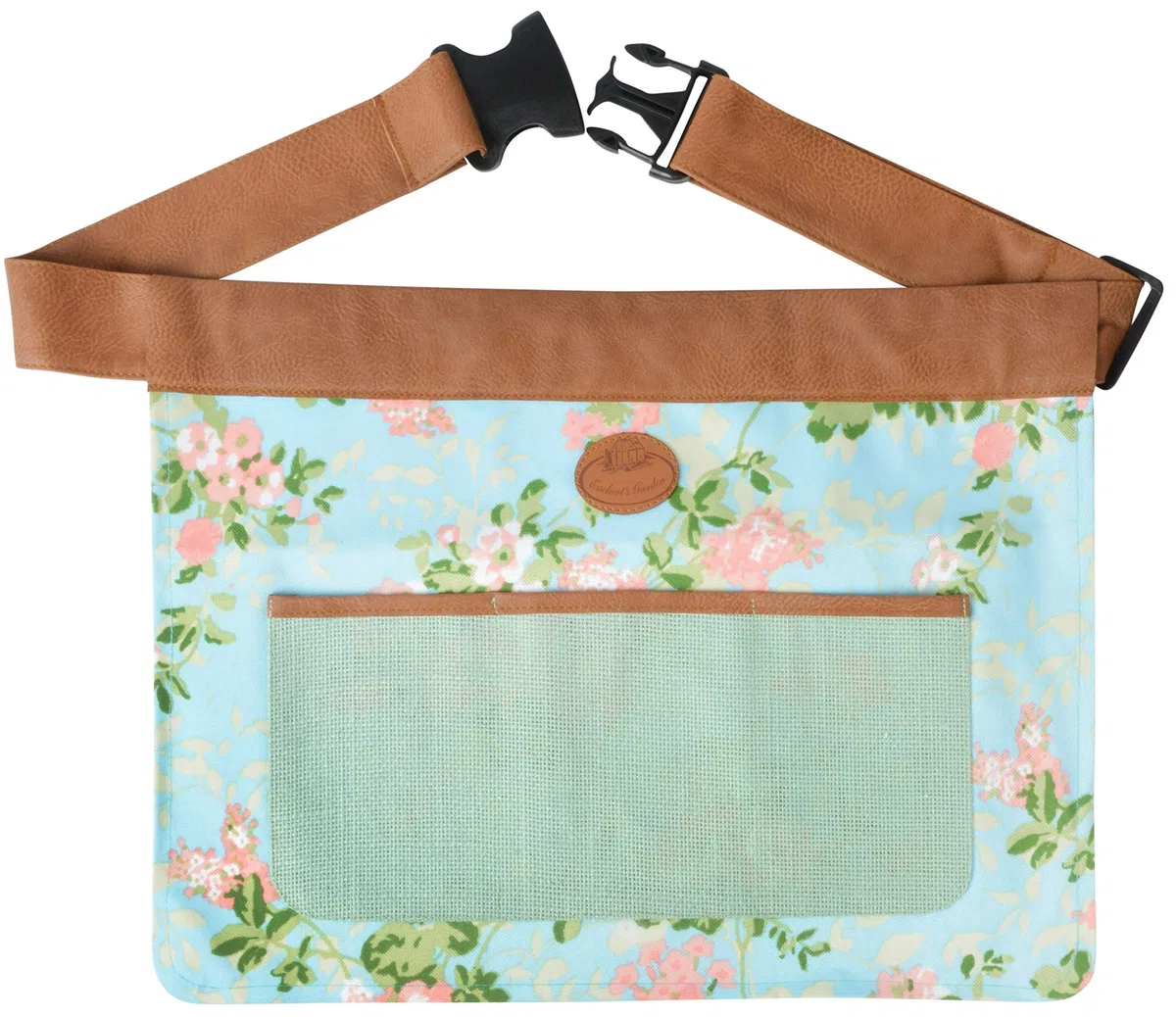 Esschert Design Cinturón de arpillera de yute con estampado de rosas, 46 x 1 x 34 cm, con riñonera, cierre de clip