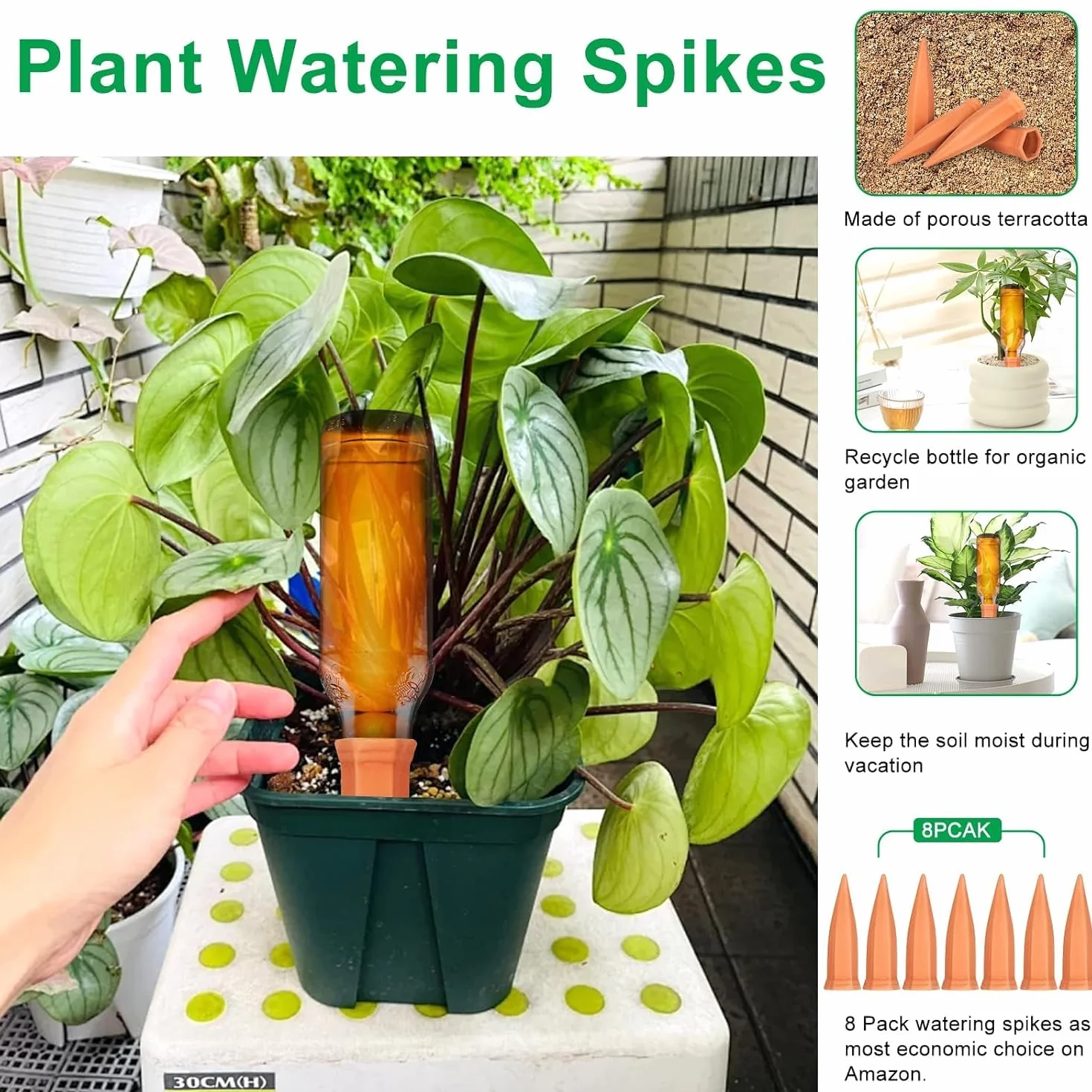 8 Picos Riego Plantas,Riego Automatico Macetas,Dispensador de Agua para Plantas en macetas,Regar Planta Vacaciones Automatico,Conos de Arcilla para Regar Planta en Interiores y Exteriores